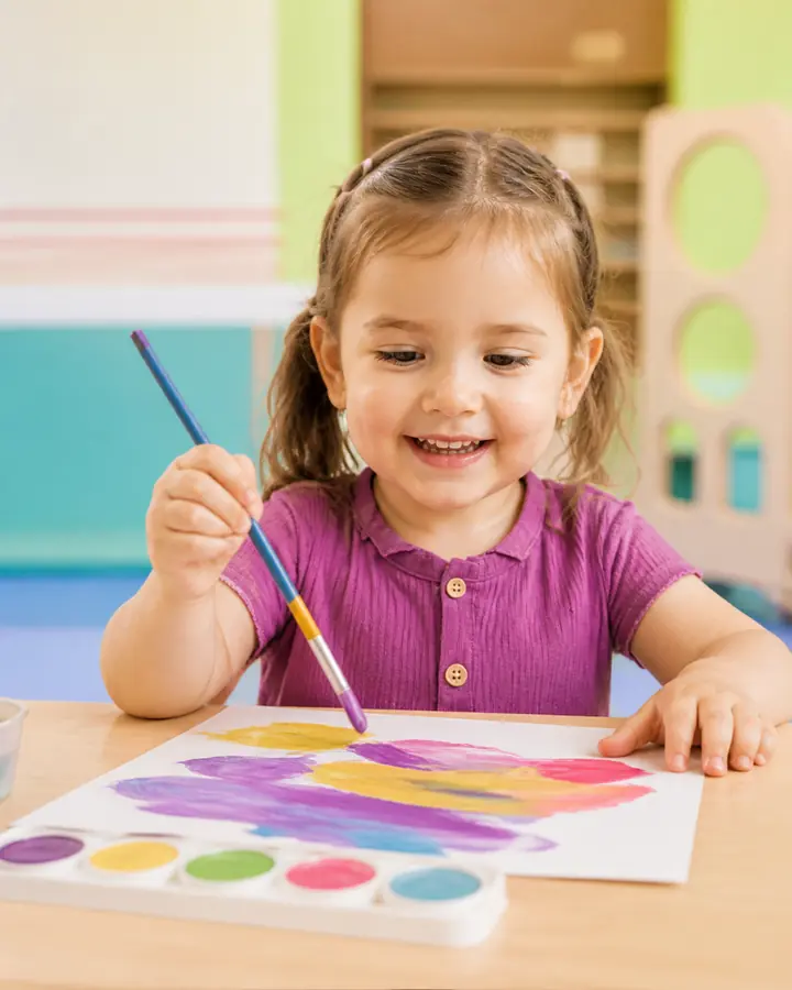 Ребёнок рисует красками на занятии Art Class